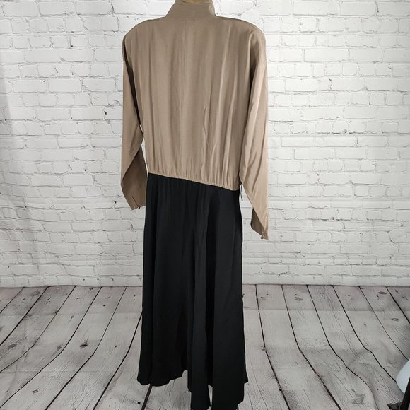 VTG Liz Roberts Black Beige Color Block Long Sleeve Polyester Maxi Dress Size 10 - Picture 5 of 11